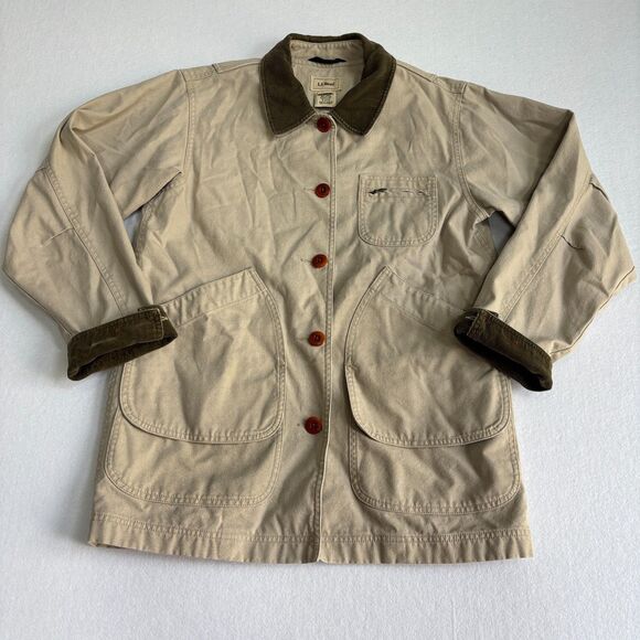 LL Bean Field Barn Chore Hunting Jacket Coat Women S Tan Flannel Canvas Corduroy - Picture 2 of 10